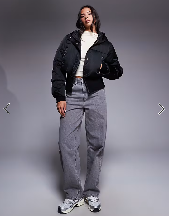 Weekend Collective cropped padded coat with ribbed corseted waist detail in black