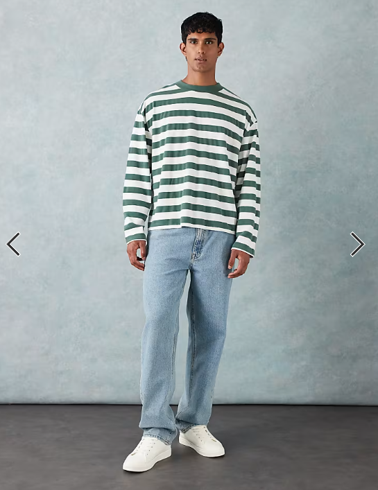ASOS DESIGN heavyweight boxy oversized long sleeve T-shirt in green stripe.