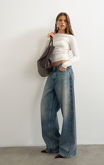 Premium rib long sleeve top in ecru