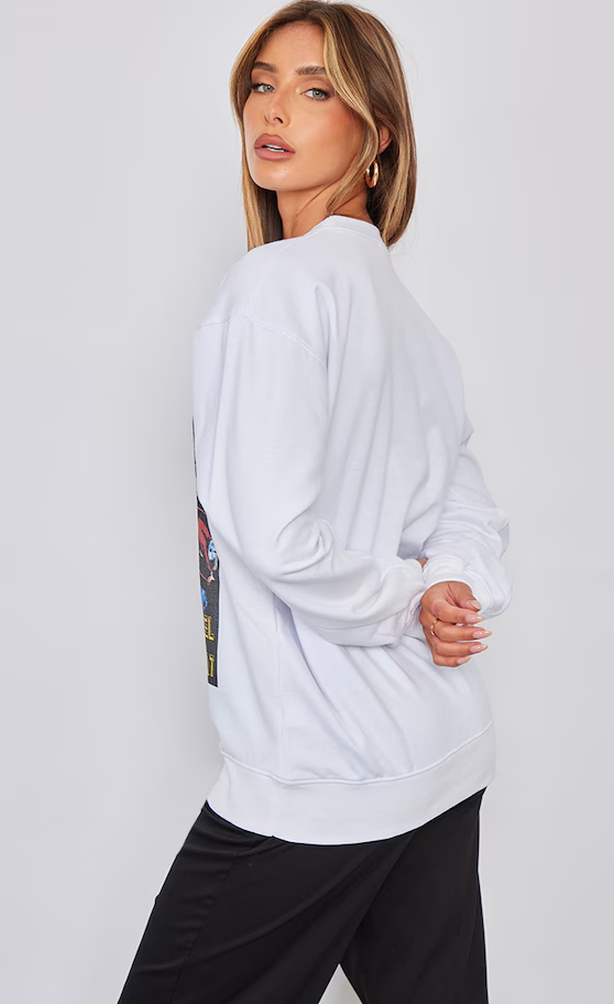 White Outrun Printed Oversized Sweatshirt