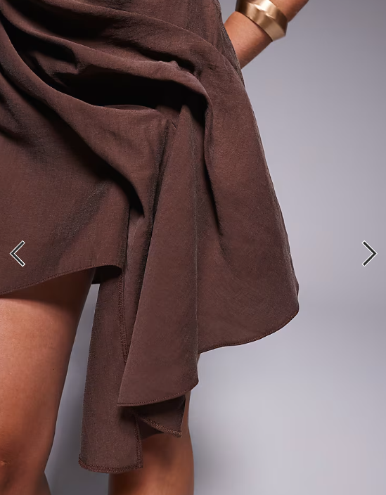 ASOS DESIGN Petite bandeau mini dress with side pleat detail in chocolate