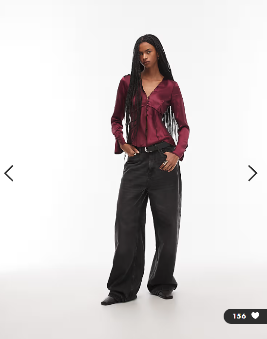 ASOS DESIGN tie front long sleeve satin top in plum