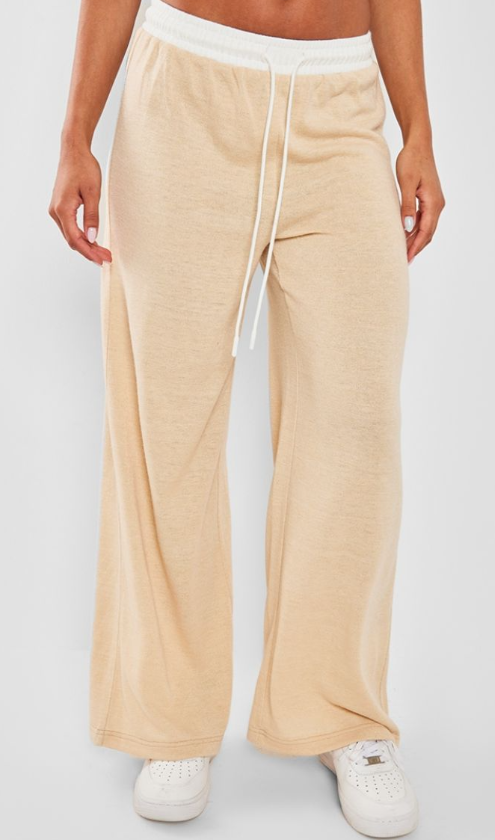 Stone Contrast Wide Leg Trousers