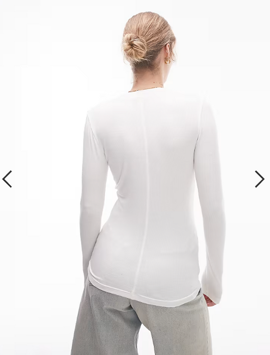 Topshop premium rib long sleeve top in ecru