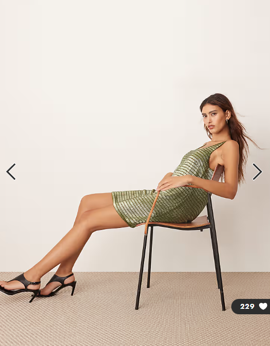 ARRANGE embellished beaded square neck shift mini dress in olive