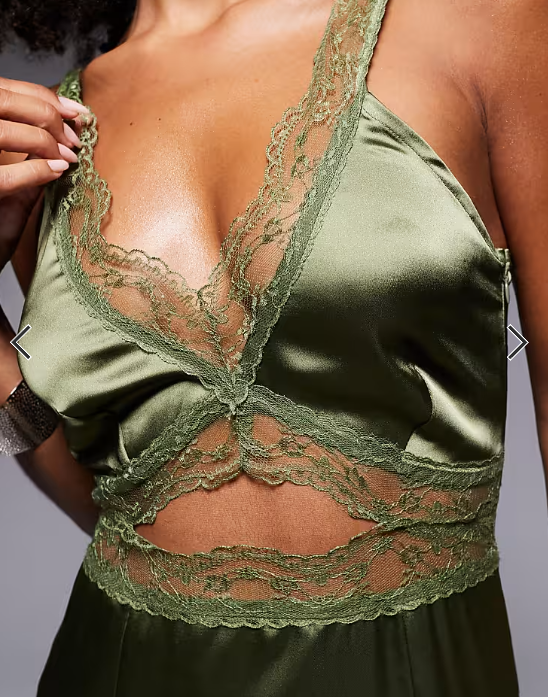 Never Fully Dressed Mimi lace cut-out slip maxi dress in olive