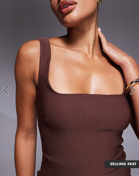 Vesper bengaline sleeveless square neck fishtail midi dress in chocolate brown