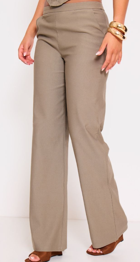 Plt - Khaki Woven Low Rise Straight Leg Trousers