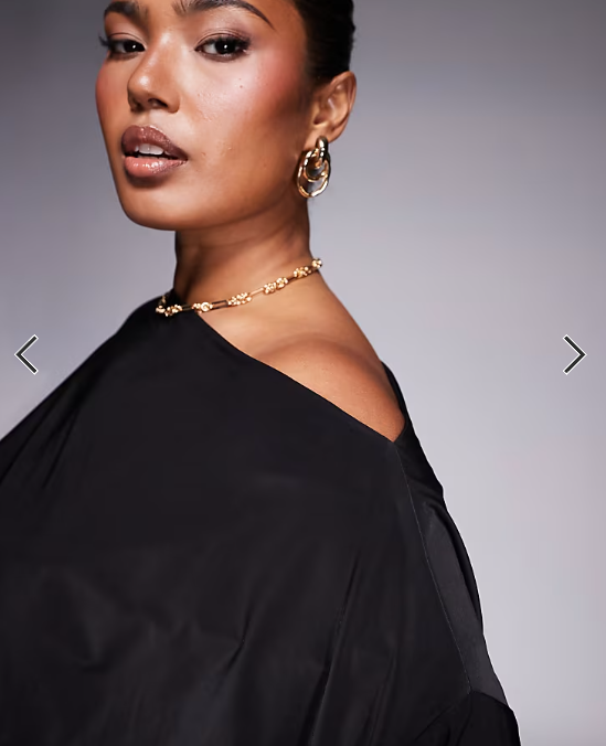 ASOS DESIGN Curve asymmetric one shoulder short sleeve top with cinch waist detail in black
