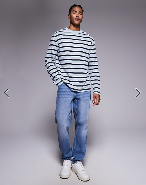 ASOS DESIGN relaxed long sleeve t-shirt in washed blue and navy stripe.