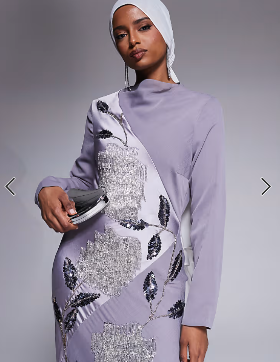 ASOS DESIGN satin chiffon mix embellished maxi dress with cowl neck in dusky purple