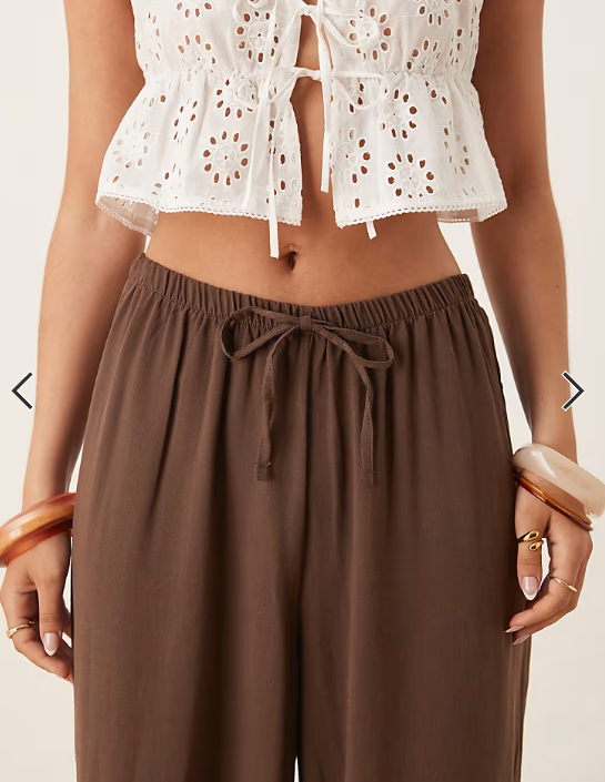 Asos - linen blend pull on trouser in chocolate