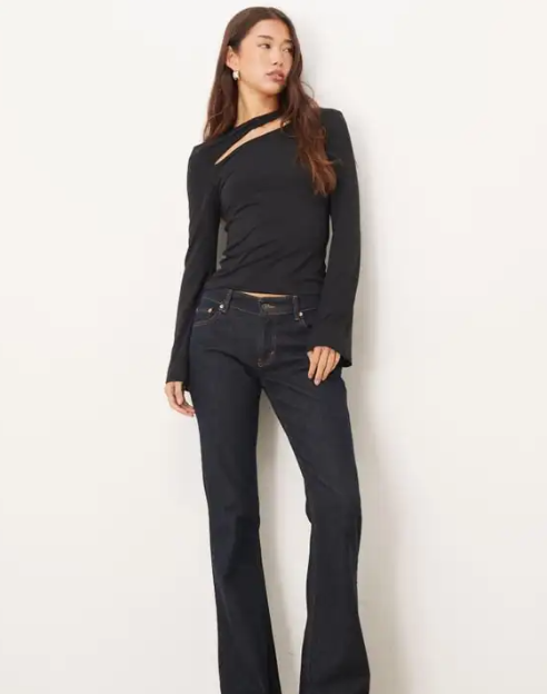 ASOS DESIGN cotton touch long sleeve top with cut out detail in black