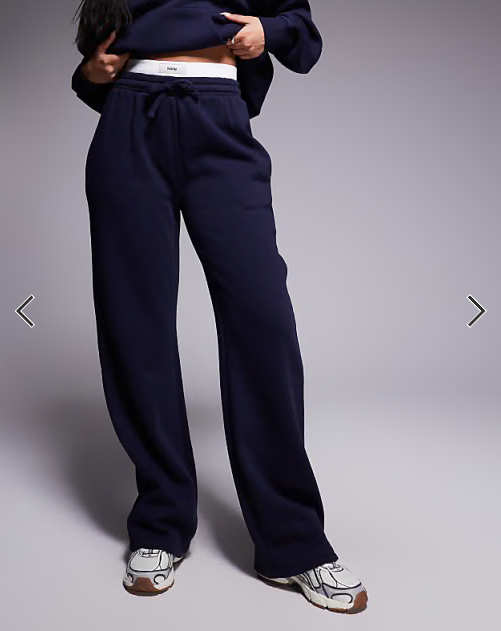 Kaiia cotton rich contrast logo waistband wide leg jogger co-ord in navy