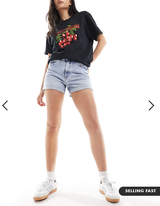 Noisy May Moni high waisted denim short in light wash blue