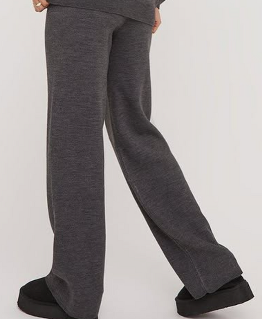 High Waist Swirl Detail Wide Leg Joggers In Charcoal Grey Knit