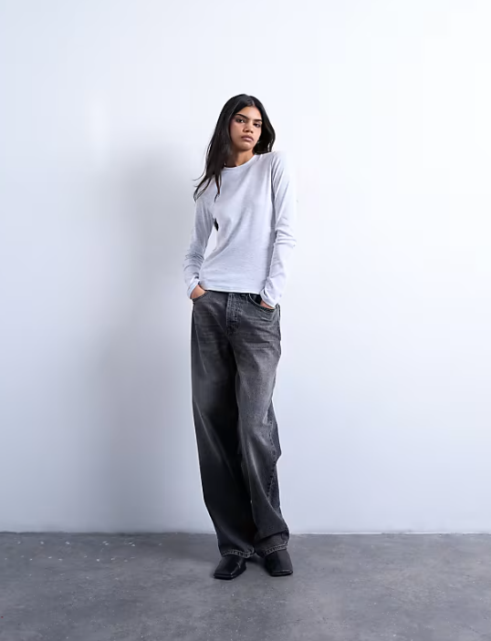 Topshop Long sleeve everyday tee in grey marl