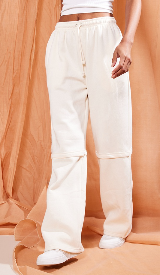 Cream Mid Rise Straight Leg Joggers