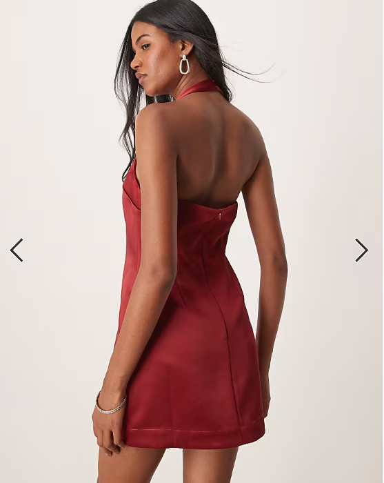 Six Stories satin mini shift dress in ruby red