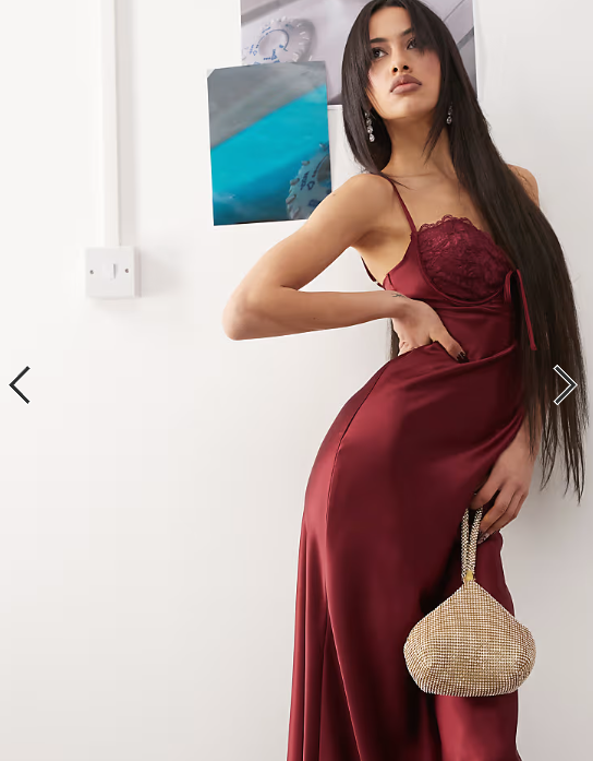 Princess Polly lace cup detail back cutout tie front cami satin slip maxi dress in burgundy