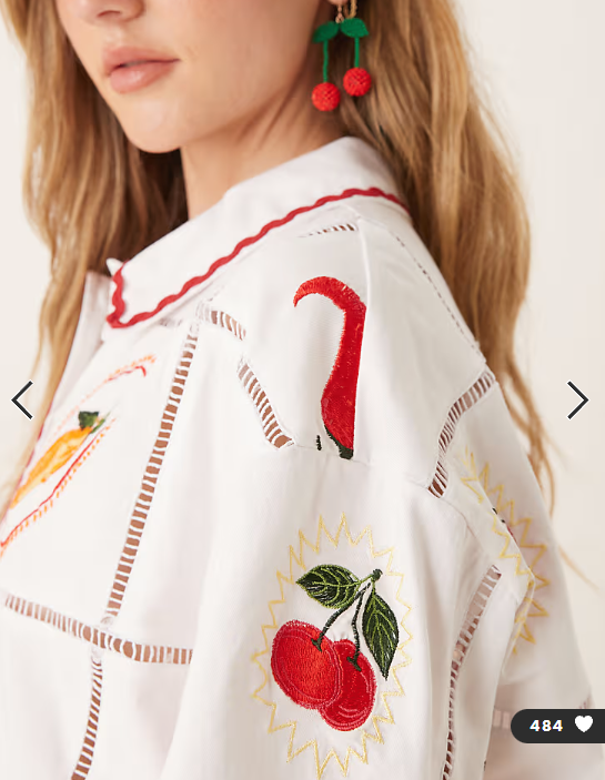 ASOS DESIGN ricrac shirt co-ord with summer embroidery