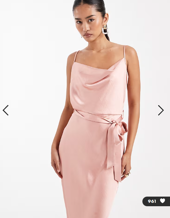 TFNC Bridesmaid satin cami tie waist midaxi dress in pink