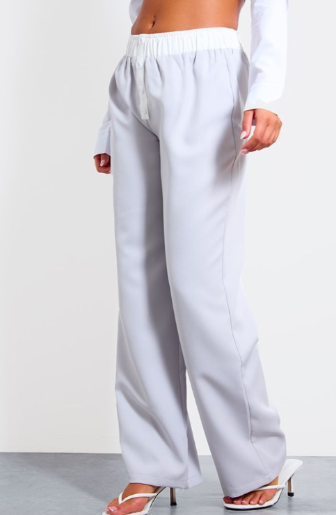 Plt - Pale Grey Contrast Waistband Boxer Detail Low Rise Trousers