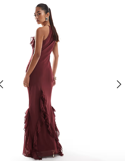 Pretty Lavish halter ruffle maxi dress in wine