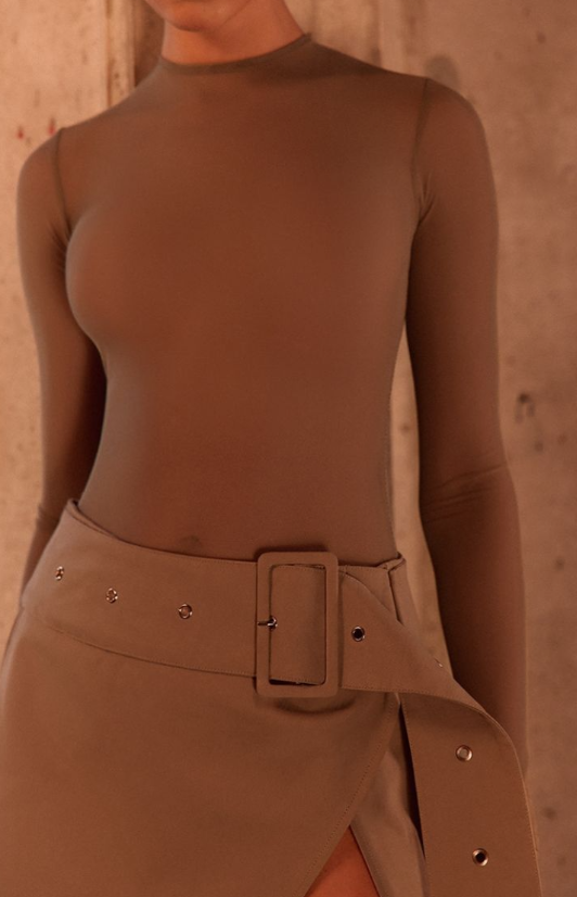 Label Taupe Mesh Long Sleeve Bodysuit