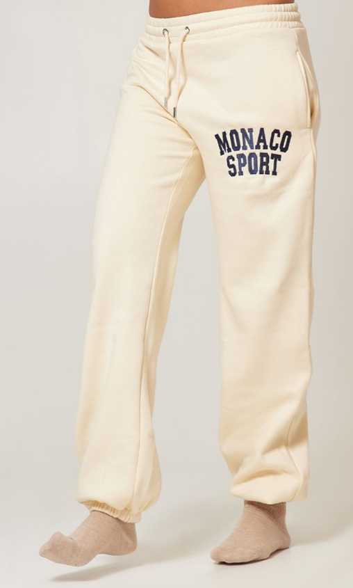 Cream Monaco Sports Embroidered Cuffed Joggers