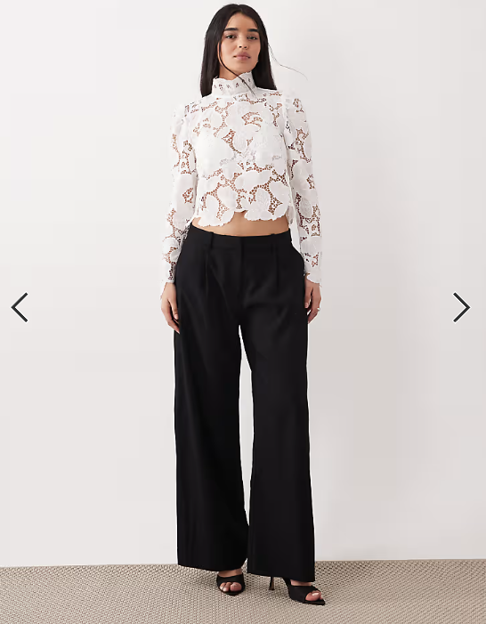 Mango high neck long sleeve delicate lace blouse in white