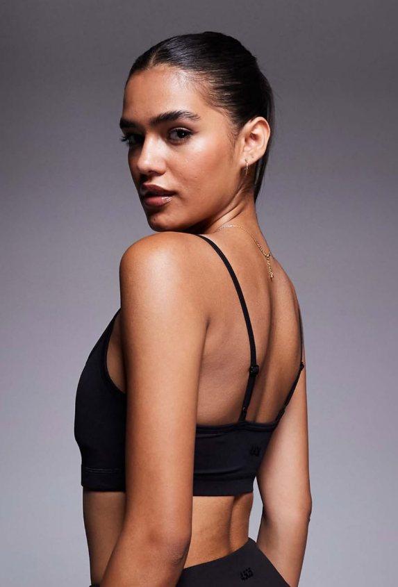 4505 Icon soft touch light support sports bra with adjustable straps in black