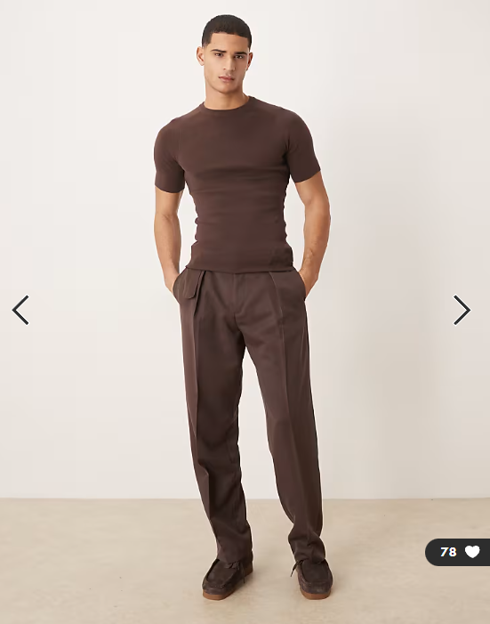 ASOS DESIGN essential muscle fit knitted rib saddle sleeve t-shirt in brown