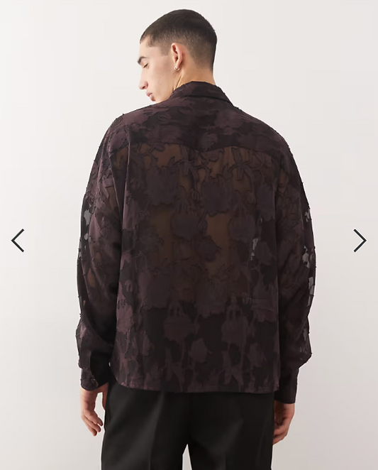 Reclaimed Vintage Limited Edition lace applique shirt in brown floral