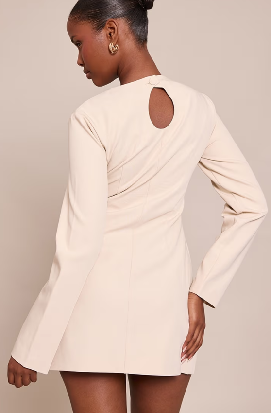 Plt - Cream Woven Long Sleeve Mini Dress