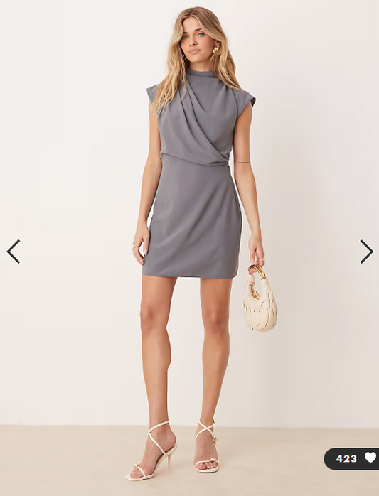 ASOS DESIGN high neck sleeveless mini dress with draped neck in grey