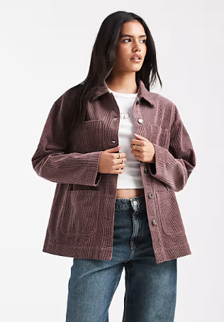 ASOS DESIGN barn jacket in cord in mocha