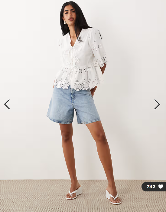 YAS tie front cotton broderie top in white