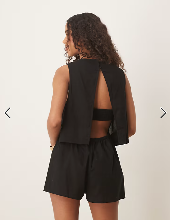 ASOS DESIGN double layer playsuit with open back in black