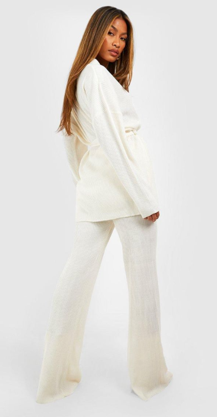 Boohoo Knitted Cardigan & Wide Leg Trouser Co-ord - ecru