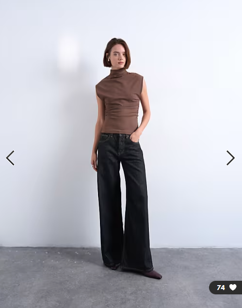 Topshop crepe high neck sleeveless tank in brown