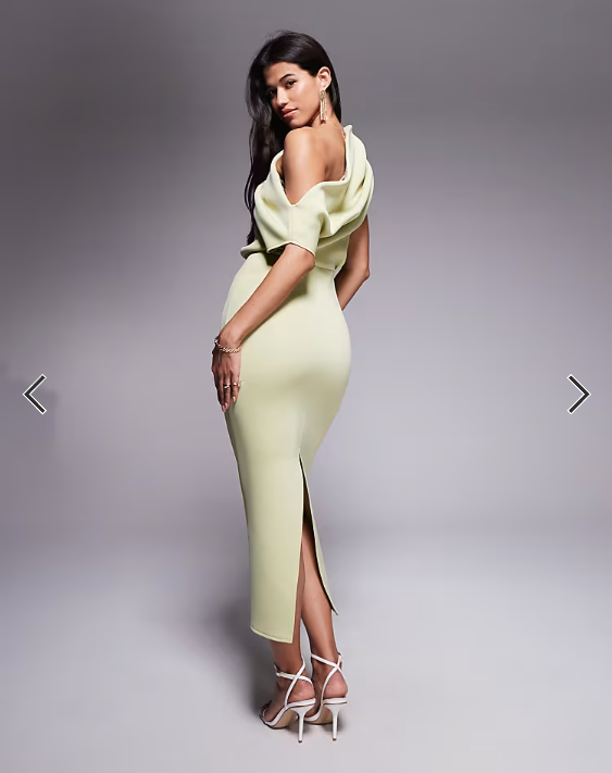 ASOS DESIGN dramatic neckline midi dress in sage green in scuba-style fabric