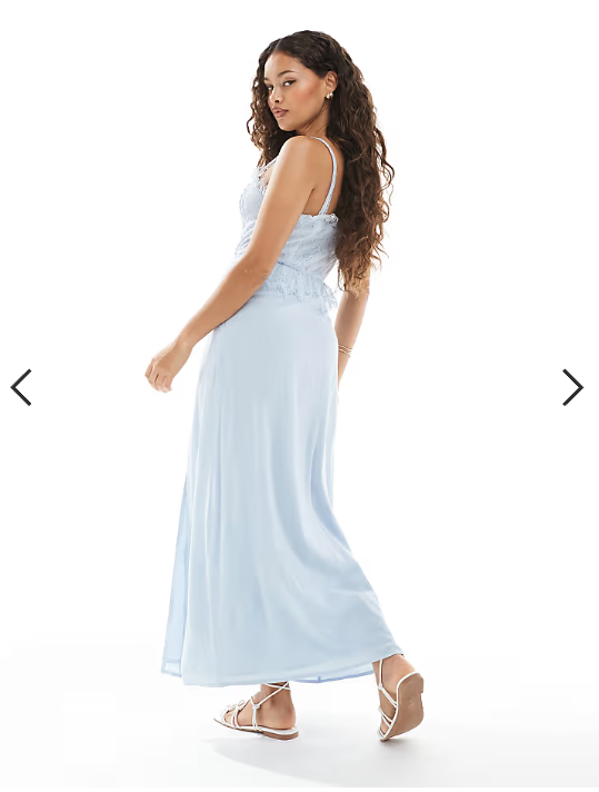 Miss Selfridge Petite cheesecloth corset dress with ribbon trim in blue