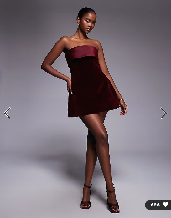 Murci exclusive satin trim velvet mini dress in burgundy