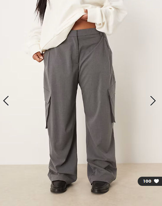 ASOS DESIGN Curve tailored utility barrel trousers in charcoal