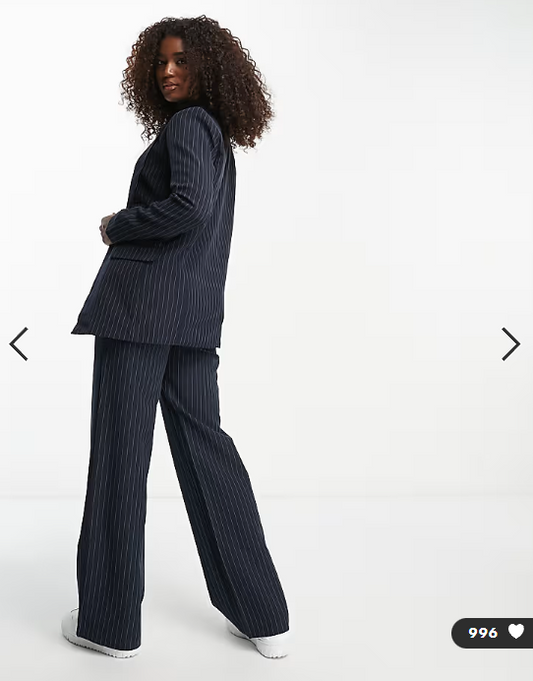 Pieces tailored blazer co-ord in navy pinstripe