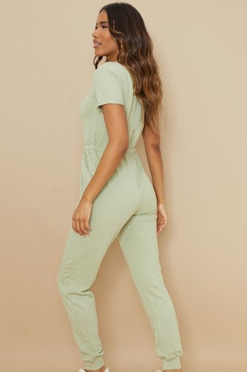 RENEW Light Khaki Short Sleeve Sweat Jumpsuit