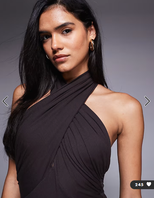 ASOS DESIGN wrap front halterneck midi dress with open back in chocolate