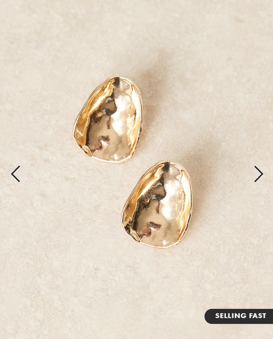 ASOS DESIGN large stud earrings with curved oval design in hammered gold tone