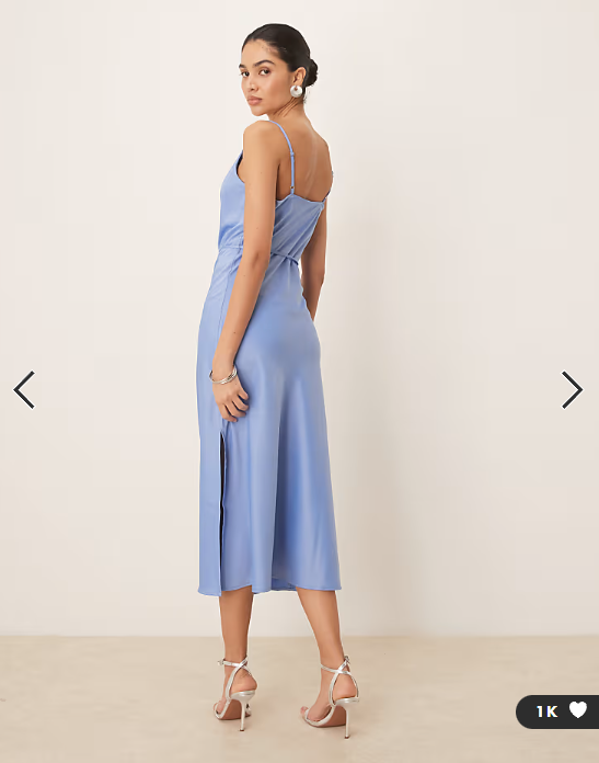 YAS satin cami midi dress in light blue